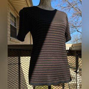 Vintage Saint Germain Black Brown Striped 100% Silk Knit T Shirt 90s T Shirt